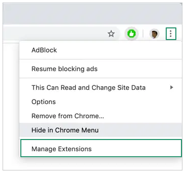 manage extension on chrome