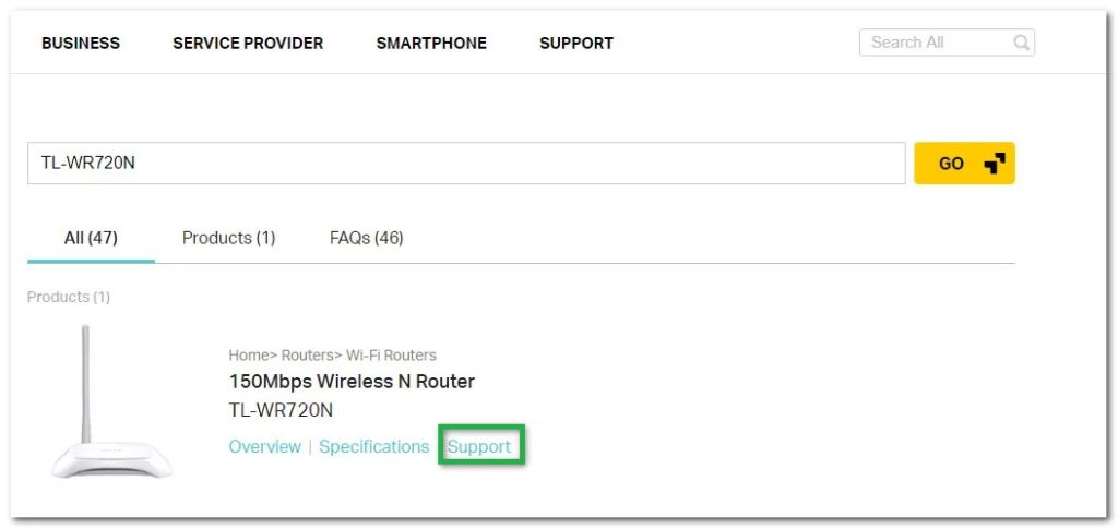 Click the Support link