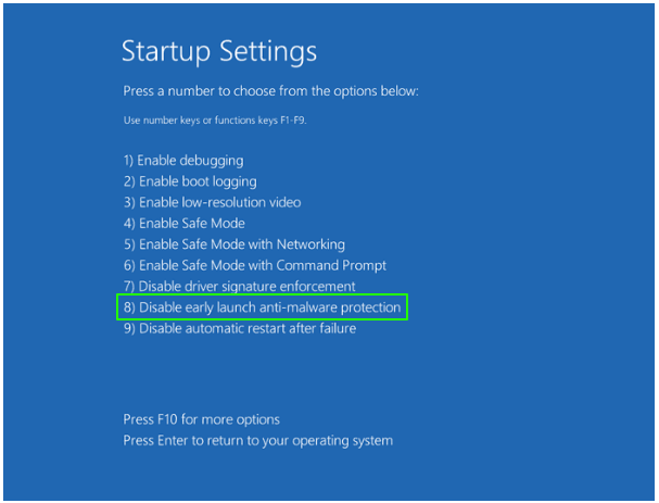 Disable early launch anti-malware protection