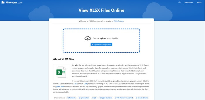File Helper XLSX File Reader Online