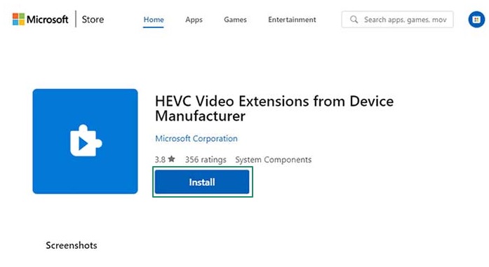 HEVC Video Extension from Device Manufacturer.