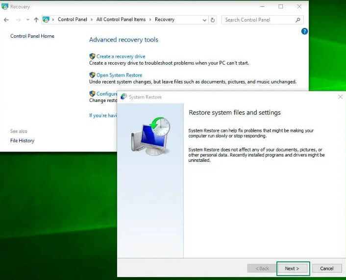 Restore the system to an earlier state next (1)