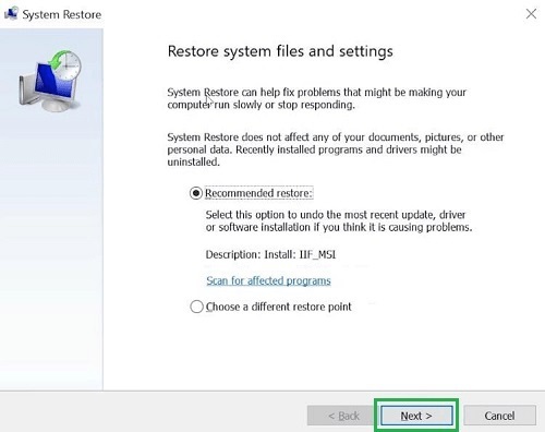 Try system restore