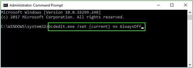 Turn off Data Execution Prevention