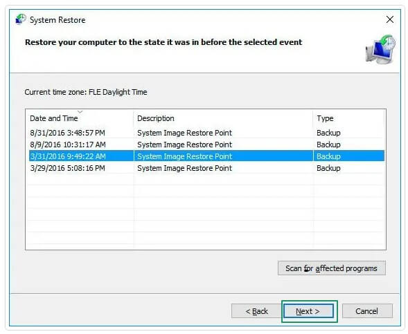 select a restoration point and click Next. (1)