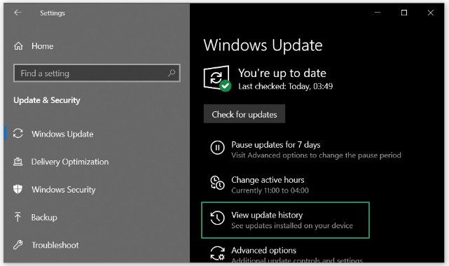 view windows update history