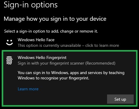 Windows Hello Fingerprint.
