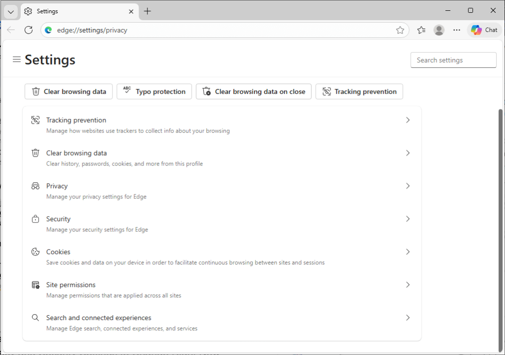 edge setting privacy