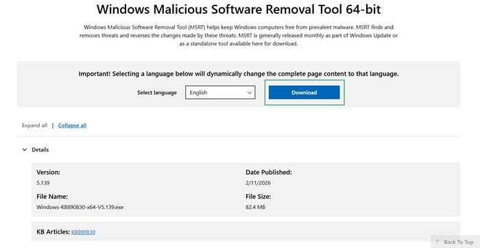 Download KB890830 from the official website of Microsoft