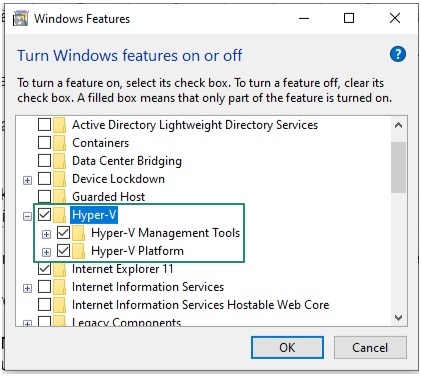 Hyper-V from the Turn Windows features on or off option