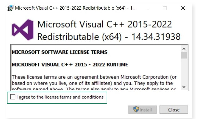 I agree to the license terms and conditions. (1)