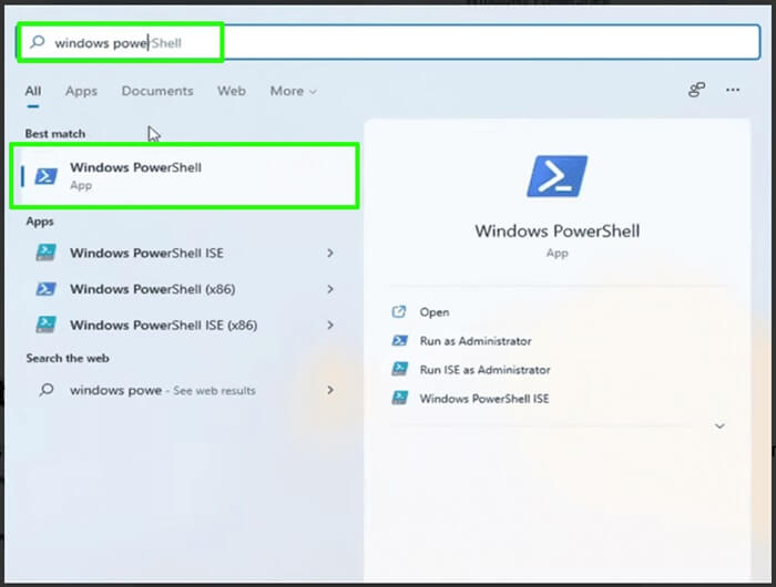 click the first search result to launch Windows PowerShell (1)
