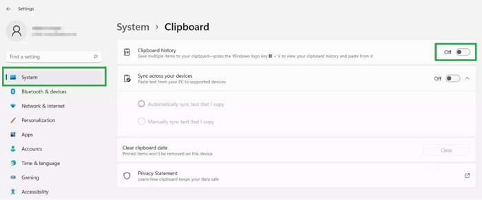 Disable the Clipboard Shortcut