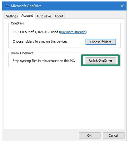 Unlink Onedrive