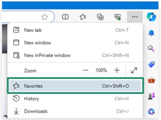 click Favorites in the menu that appears