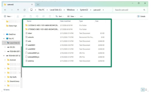delete files from catroot folder