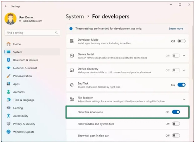 show file extension