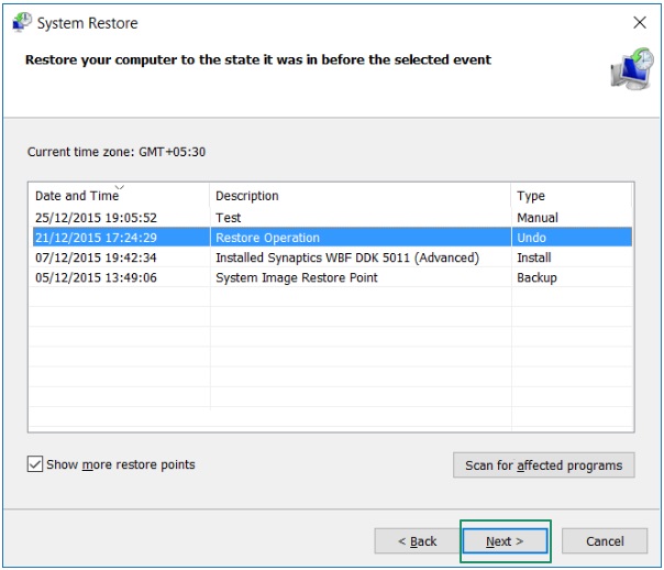 system restore