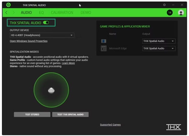 toggle on SPATIAL AUDIO
