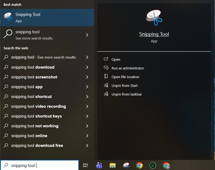 Using Snipping Tool of windows 10