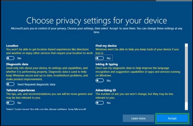 choose privacy setting for your device