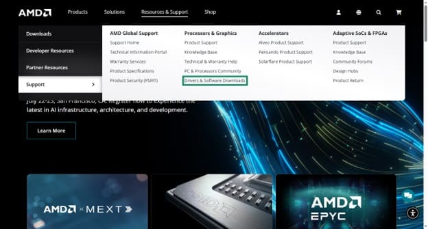 click Drivers & Software Downloads