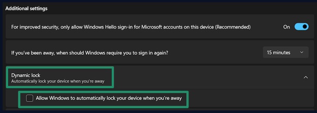 Allow Windows to automatically lock your device when you’re away.