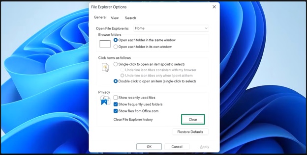 Clear File Explorer history