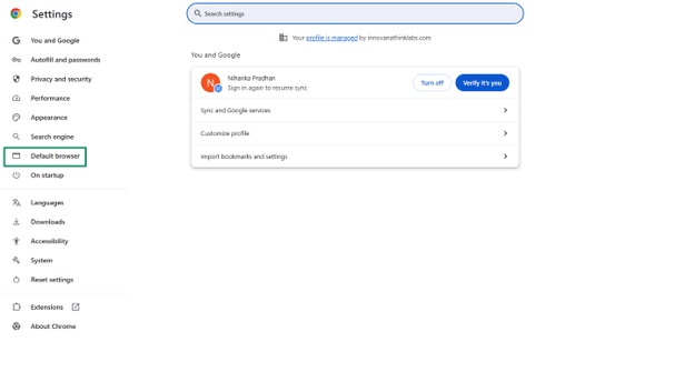 Click Default browser in the left menu.