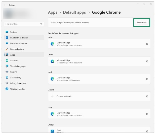 click on set default browser