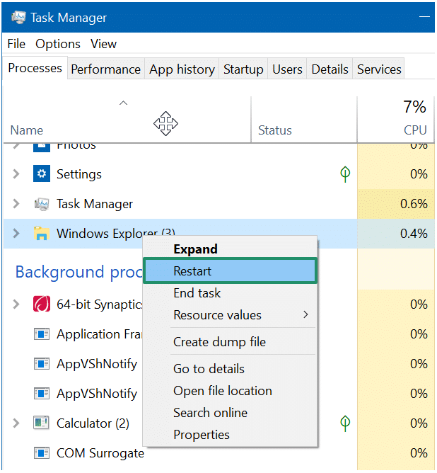 restart windows explorerer