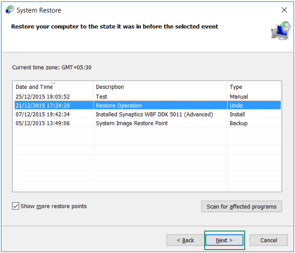 system restore