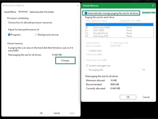 Automatically manage paging file size for all drives