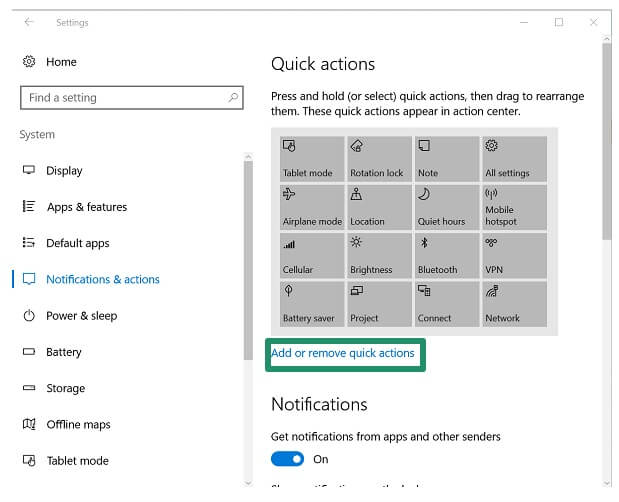 add or remove quick settings