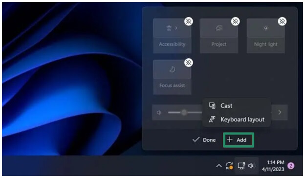 click on add in quick settings