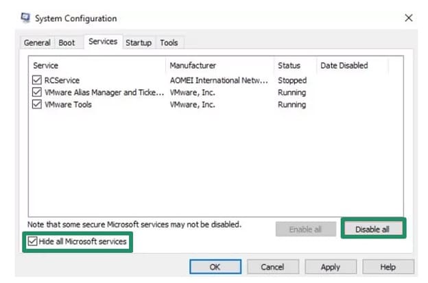 hide all microsoft services