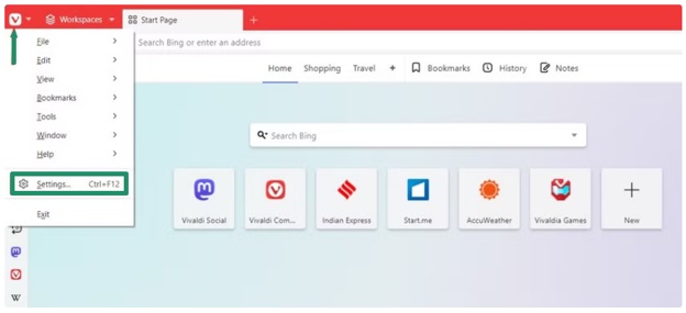 settings in vivaldi