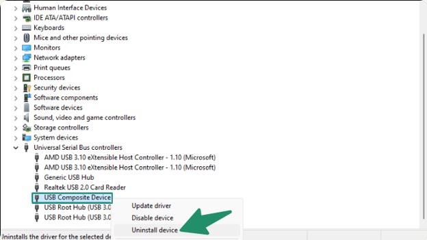 usb composite device uninstall device