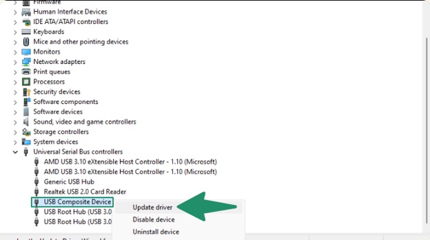 usb composite device update driver
